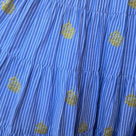 J Crew Striped Midi Skirt Blue Womens Size XS Pineapple Embroidered Lined - Picture 8 of 8